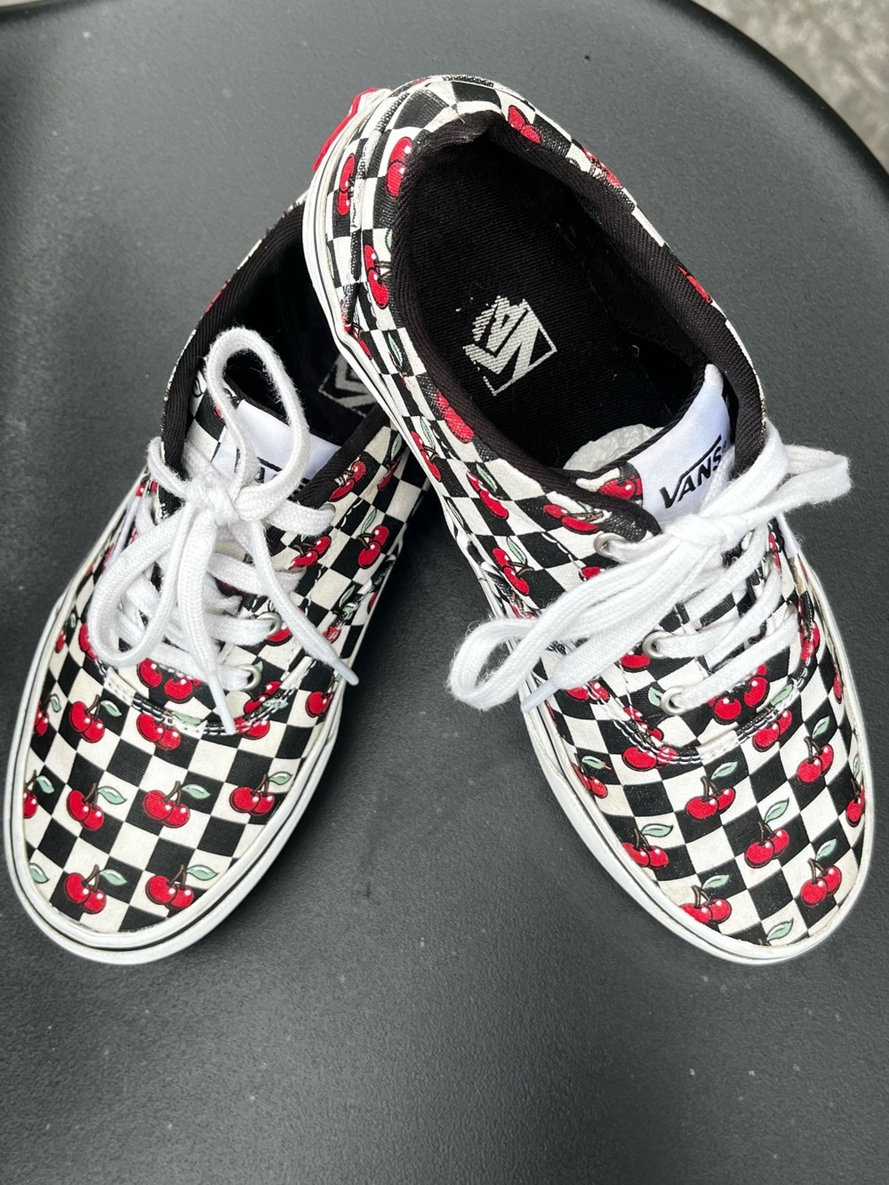 Vans Doheny Kids Cherry Checkerboard Canvas Sneakers - Black White Red size 3.5